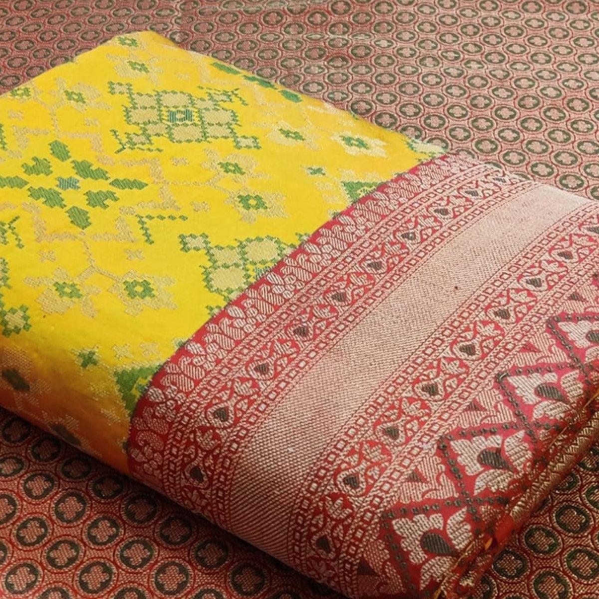 Flaunt Yellow Colored Festive Wear Woven Patola Silk Saree - Peachmode