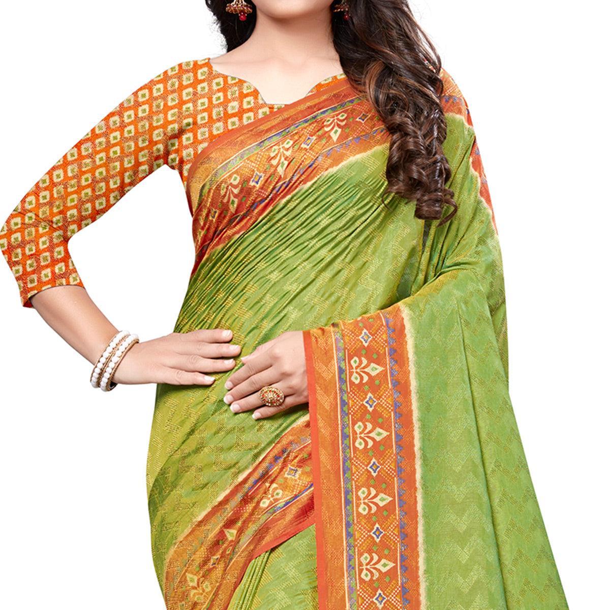 Flirty Green Colored Casual Printed Art Silk Saree - Peachmode