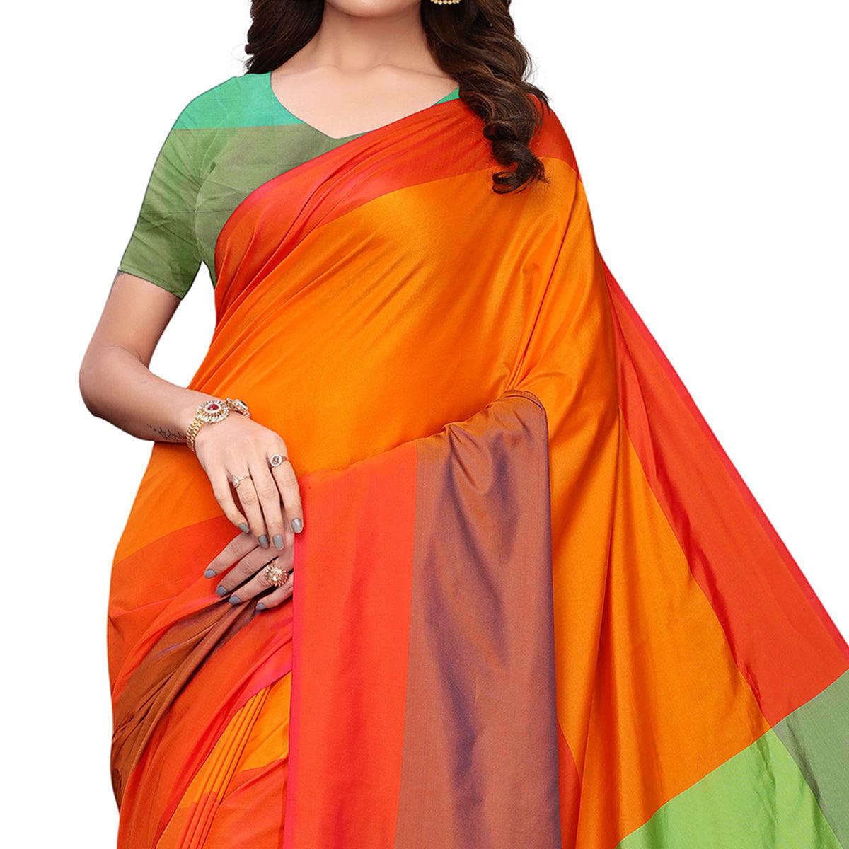 Flirty Orange-Multi Festive Wear Woven Art Silk Saree - Peachmode