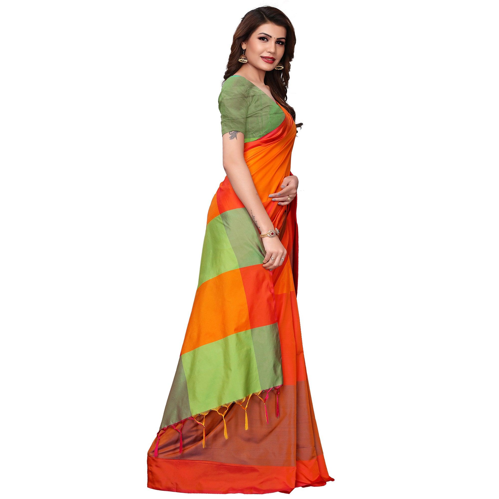 Flirty Orange-Multi Festive Wear Woven Art Silk Saree - Peachmode