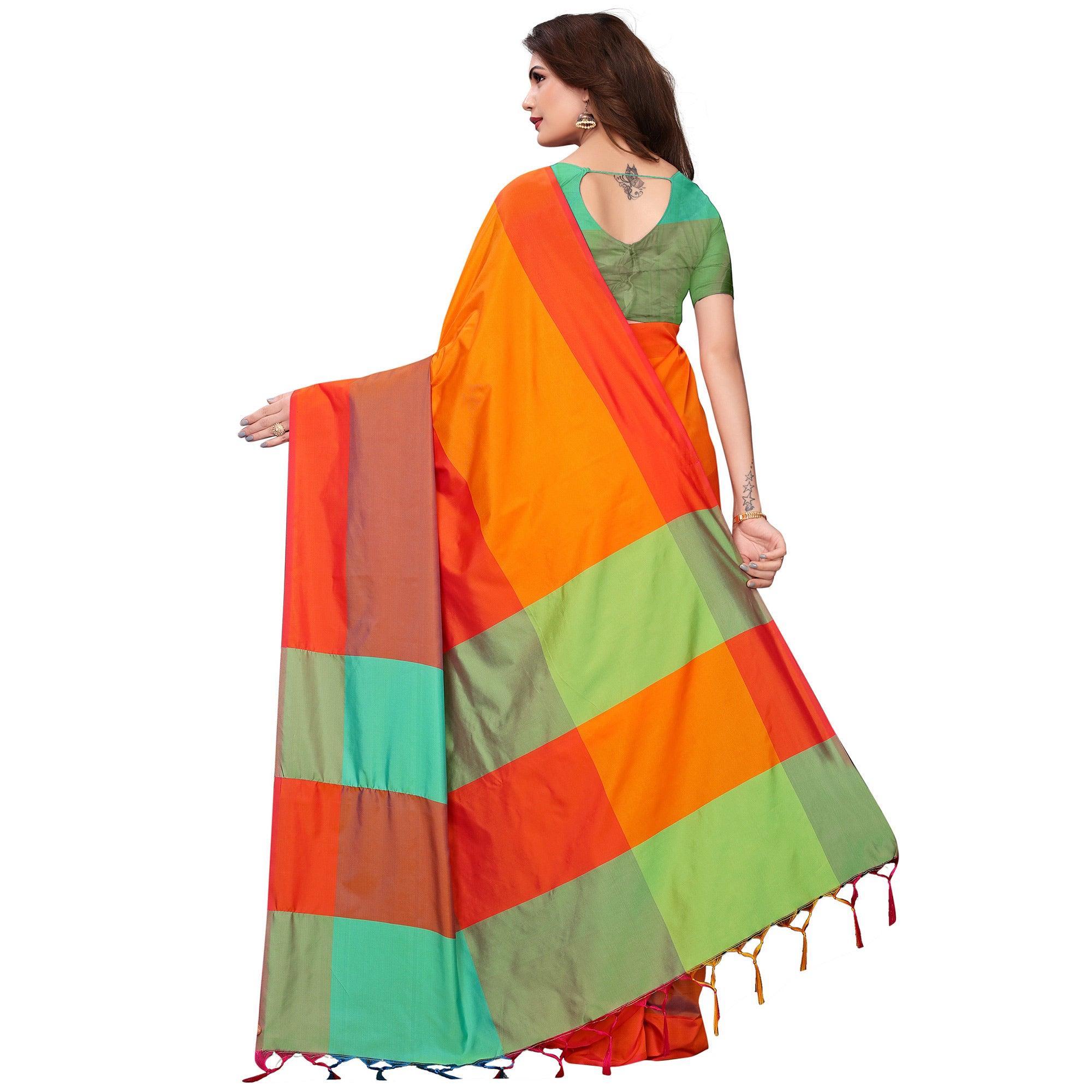 Flirty Orange-Multi Festive Wear Woven Art Silk Saree - Peachmode
