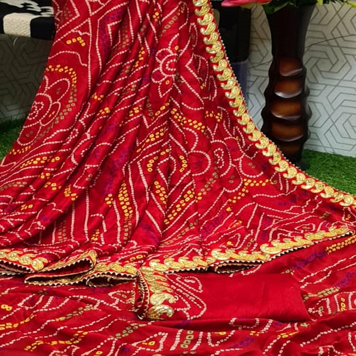 Flirty Red Colored Casual Wear Printed Moss Georgette Saree - Peachmode