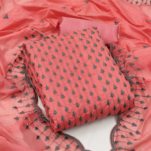 Gajari Casual Wear Embroidered Modal Chanderi Dress Material - Peachmode