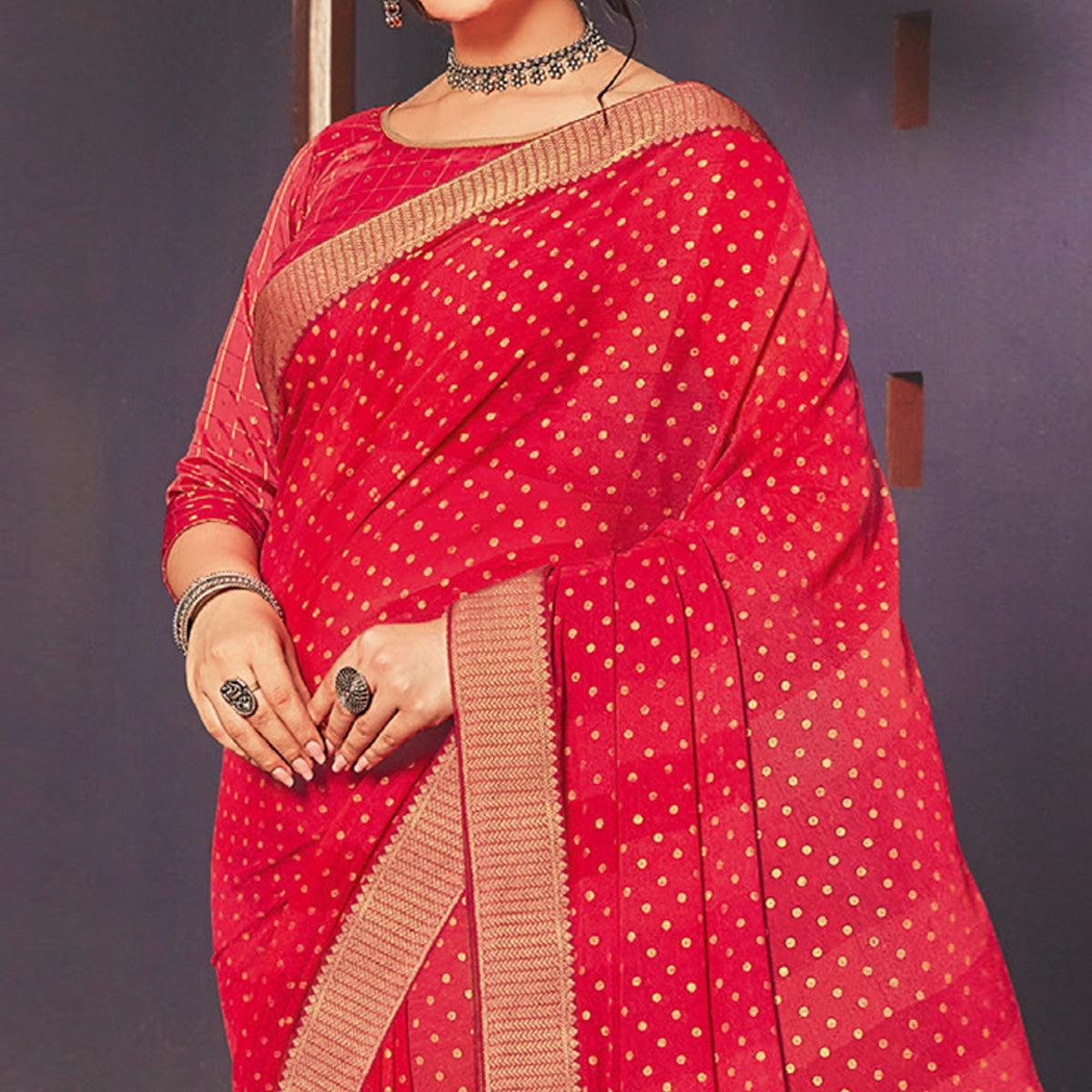 Gajari Festive Wear Woven Georgette Saree - Peachmode
