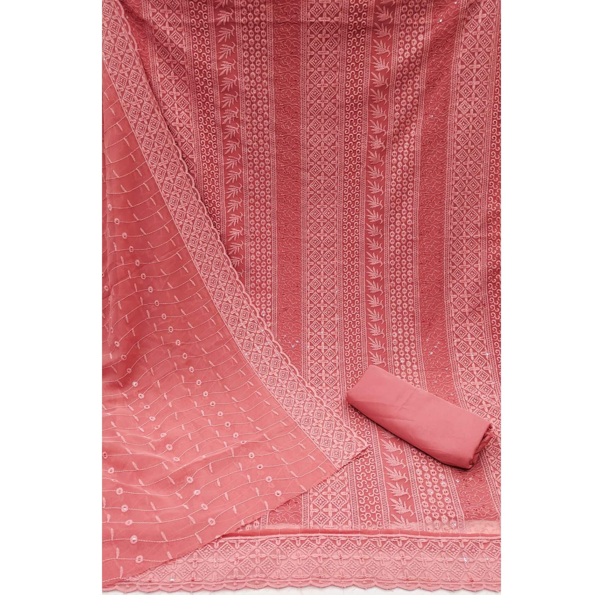 Gajari Lucknowi Embroidered Georgette Dress Material - Peachmode