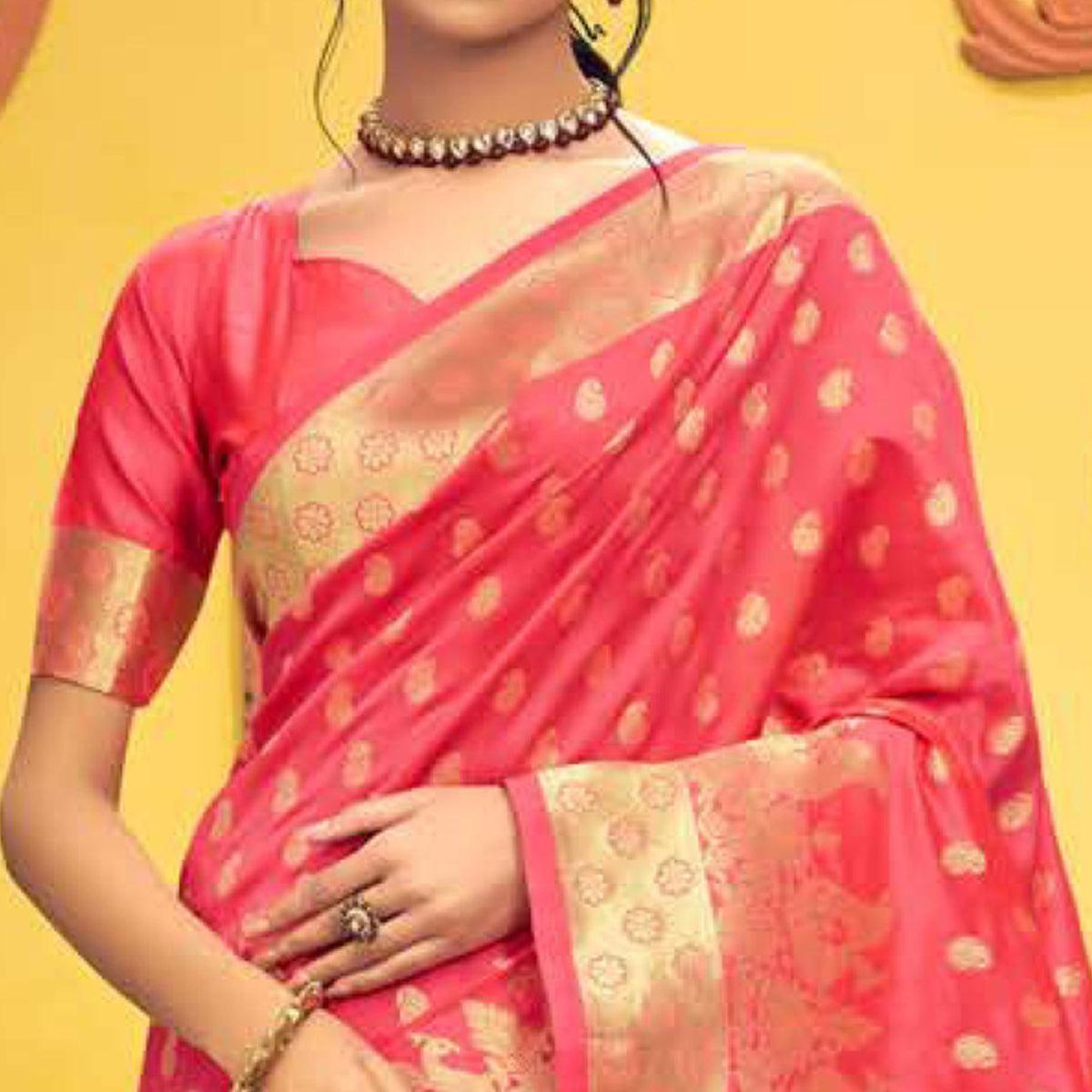 Gajari Pink Festive Wear Woven Banarasi Silk Saree - Peachmode
