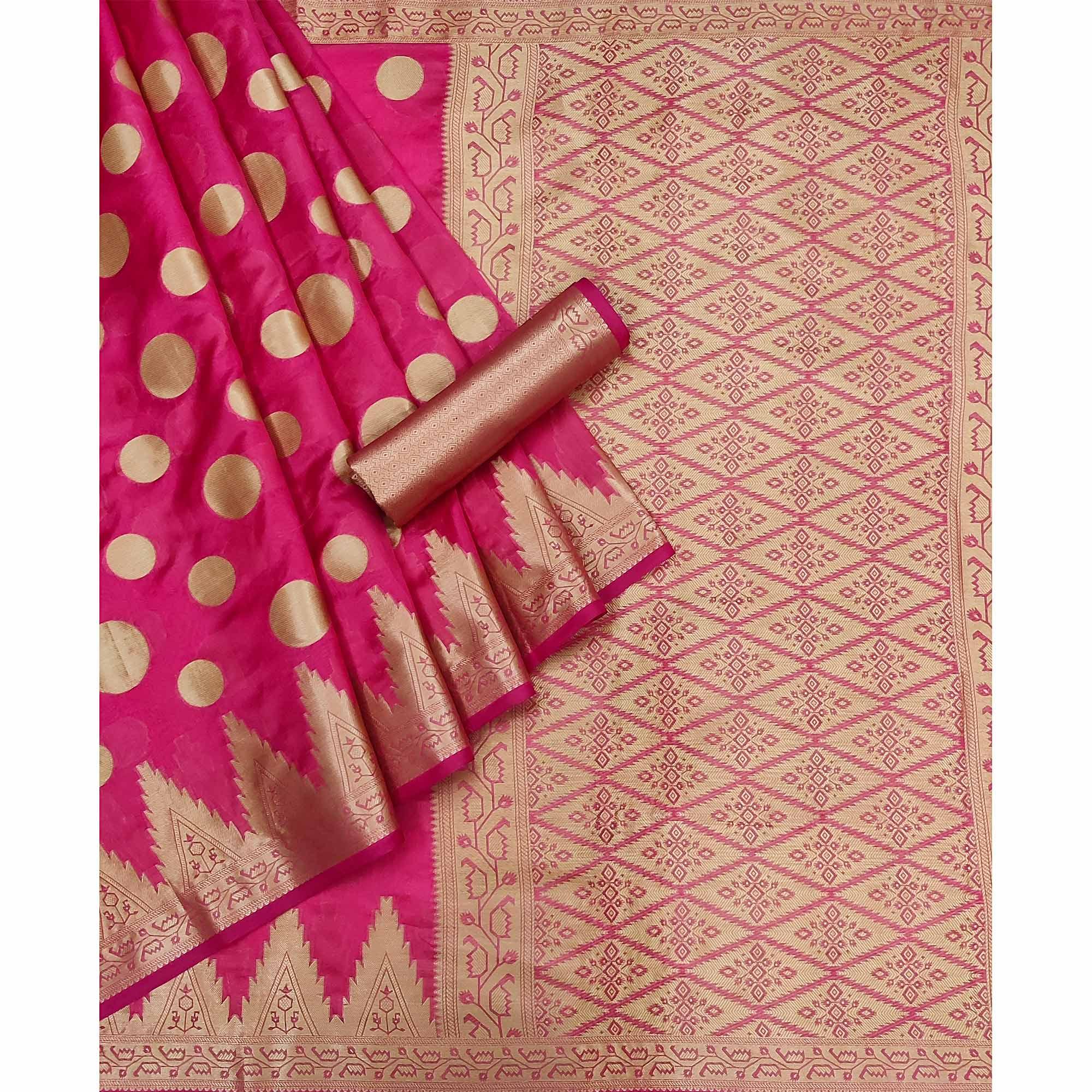 Gajari Pink Woven Organza Saree - Peachmode
