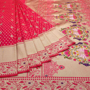 Gajari Pink Zari Woven Art Silk Saree - Peachmode