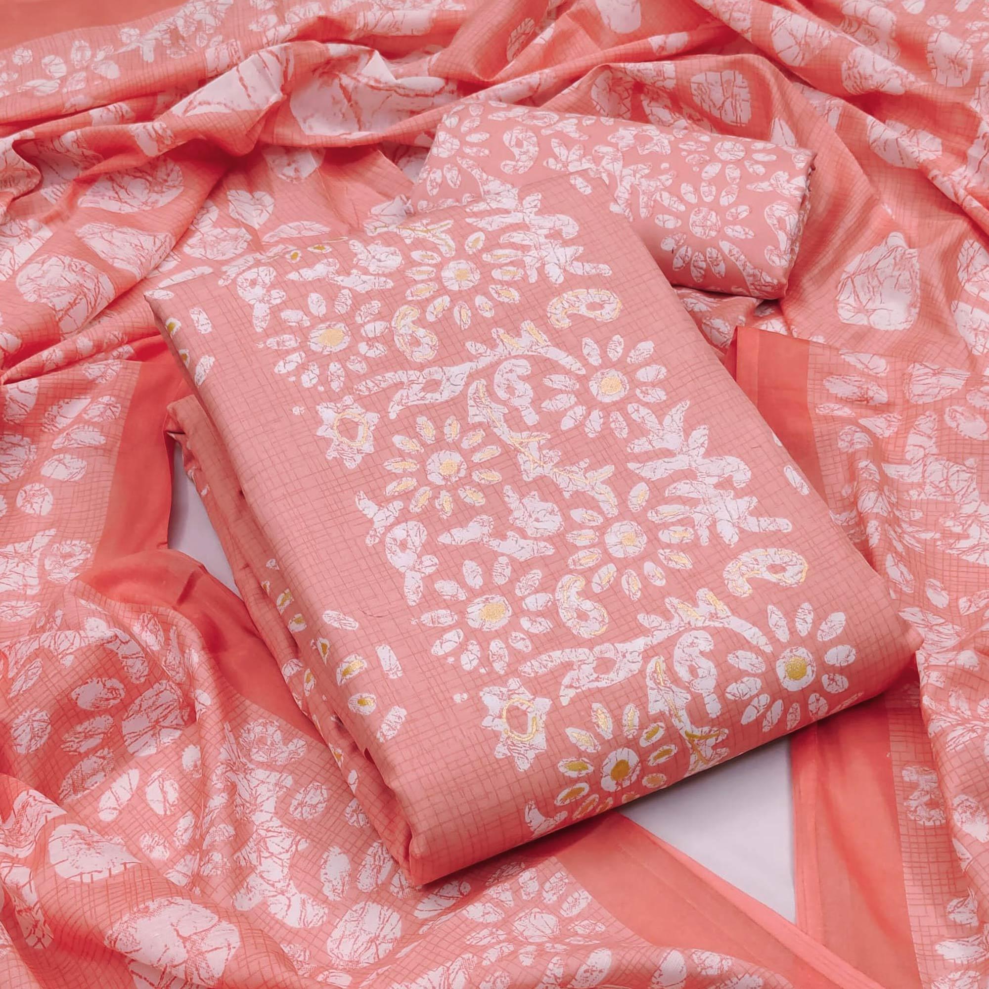 Gajari Printed Poly Cotton Dress Material - Peachmode