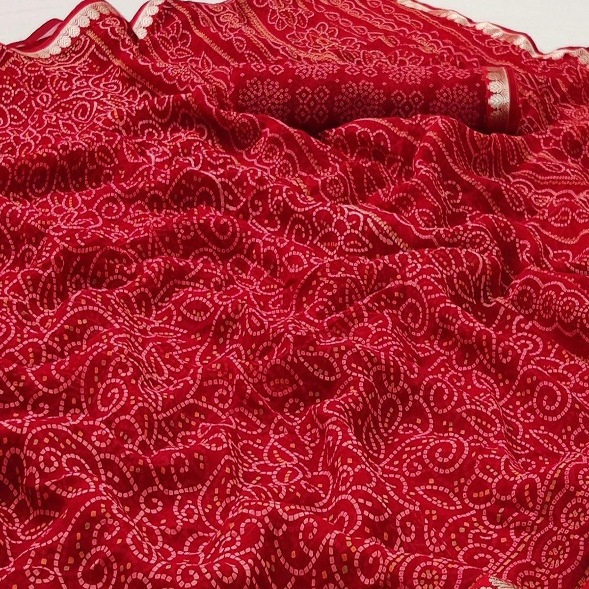 Gajari Red Casual Wear Bandhani Printed Soft Georgette Saree With Fancy Border - Peachmode