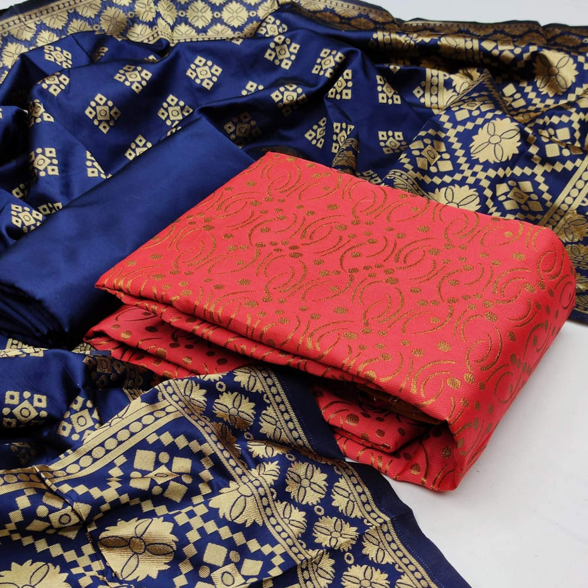 Gajri Festive Wear Woven Banarasi Silk Dress Material - Peachmode