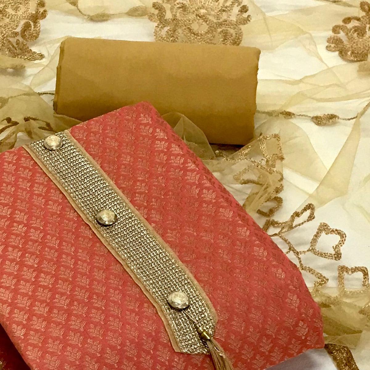 Gajri Festive Wear Woven Banarasi Silk Dress Material - Peachmode