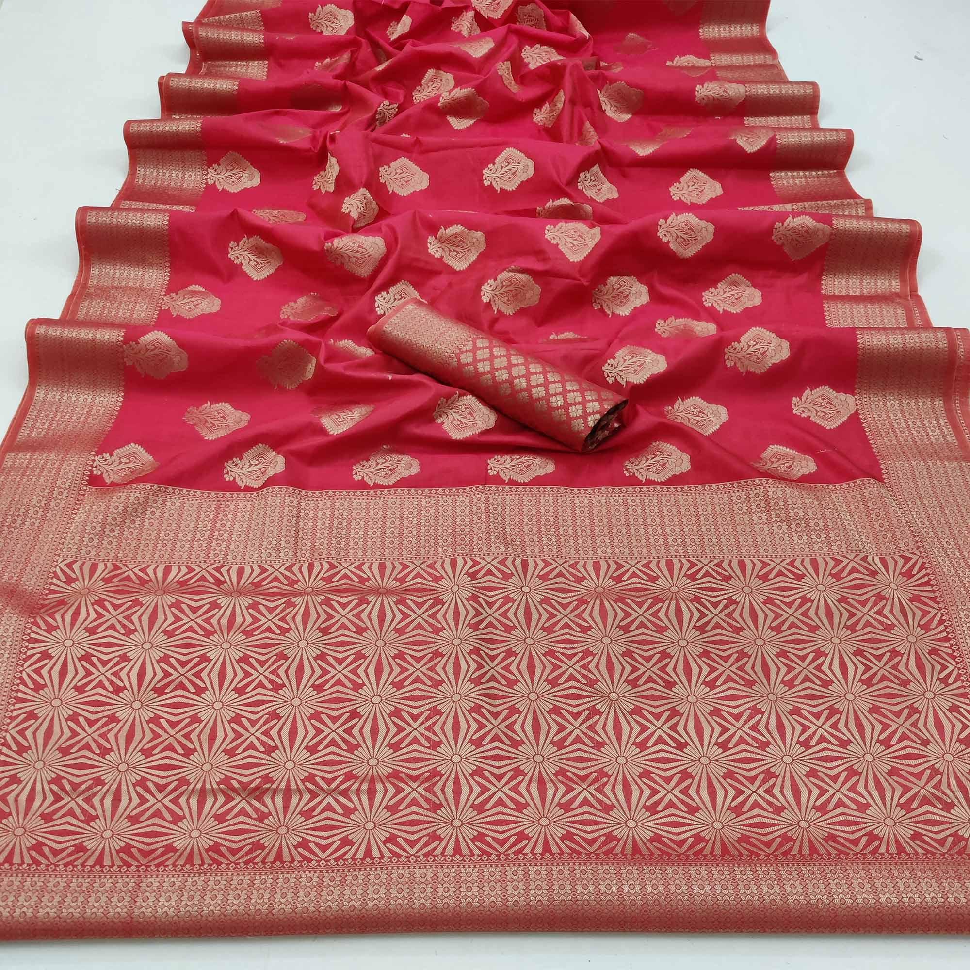 Gajri Pink Festive Wear Floral Woven Art Silk Saree - Peachmode