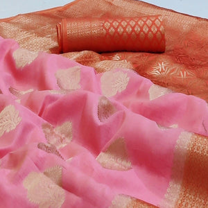 Gajri Pink Festive Wear Woven Art Silk Double Dying Sarees With Zari Border - Peachmode