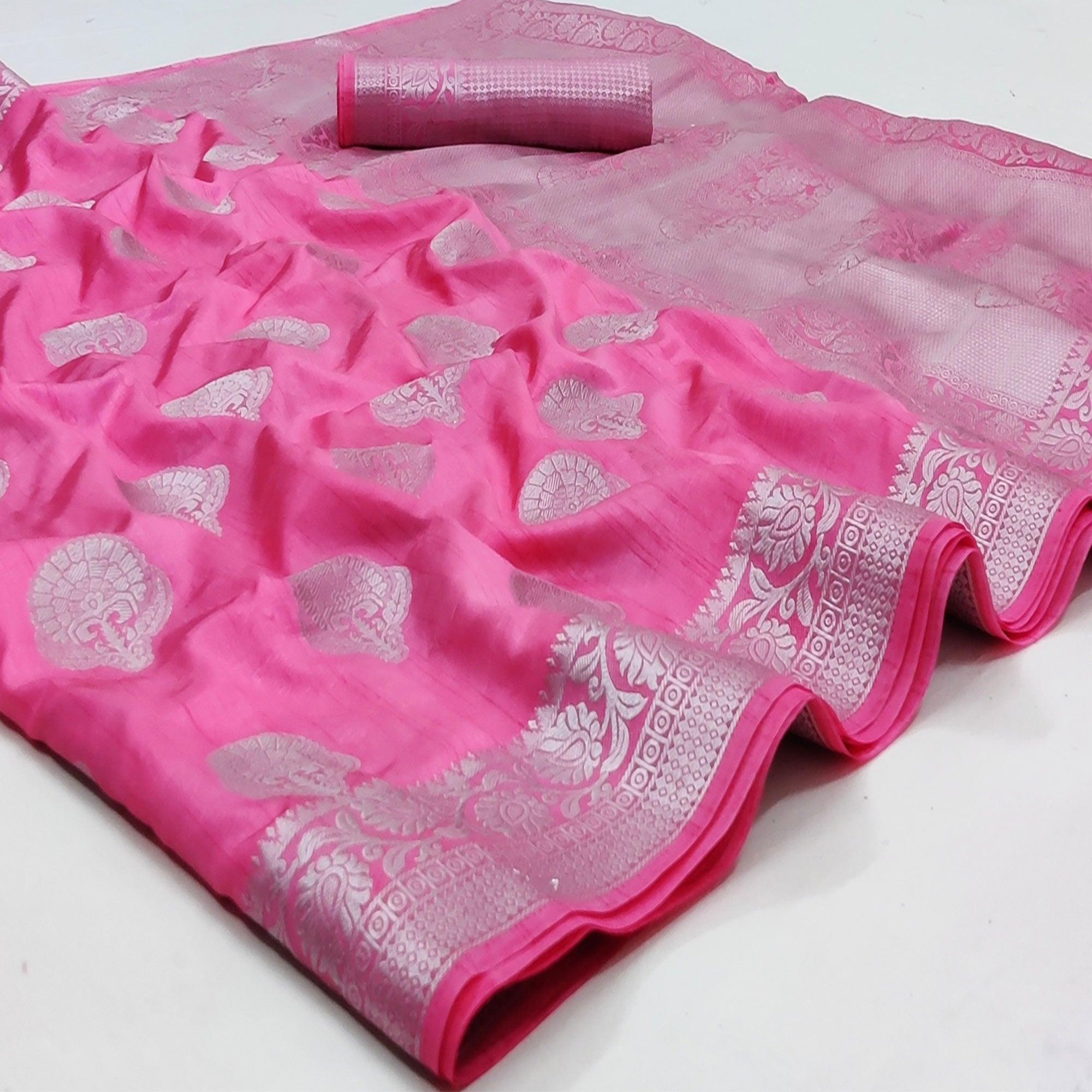 Gajri Pink Festive Wear Woven Art Silk Saree - Peachmode