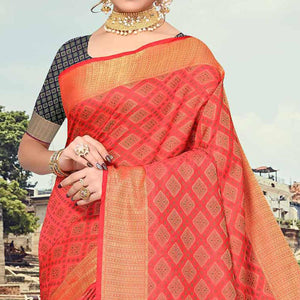 Gajri Pink Woven Jacquard Saree - Peachmode