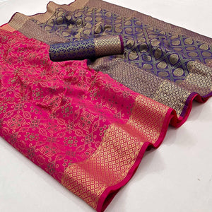 Gajri Pink Woven Patola Art Silk Saree - Peachmode