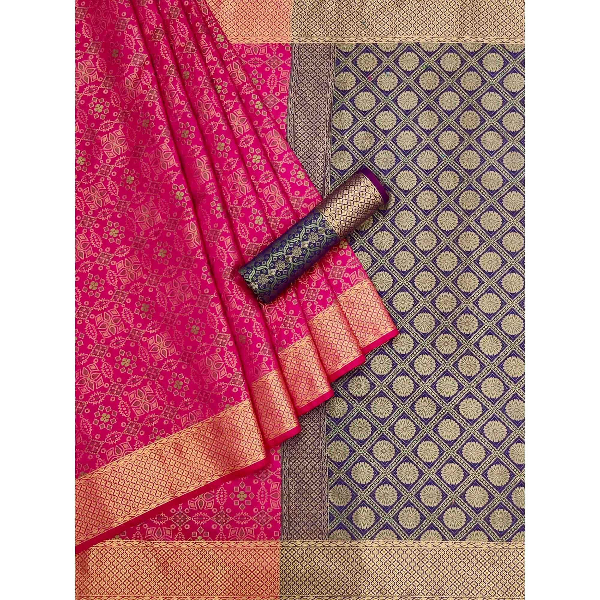 Gajri Pink Woven Patola Art Silk Saree - Peachmode