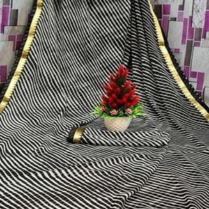 Gleaming Cream & Black Coloured Casual Wear Printed Georgette Saree - Peachmode