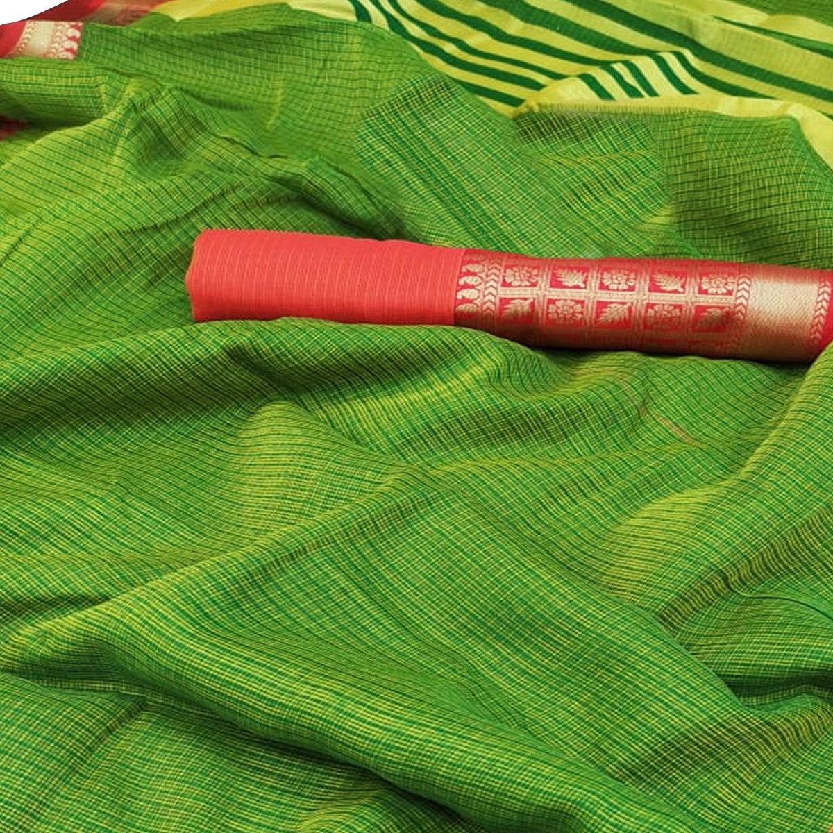 Gleaming Green Colored Festive Wear Woven Silk Saree - Peachmode