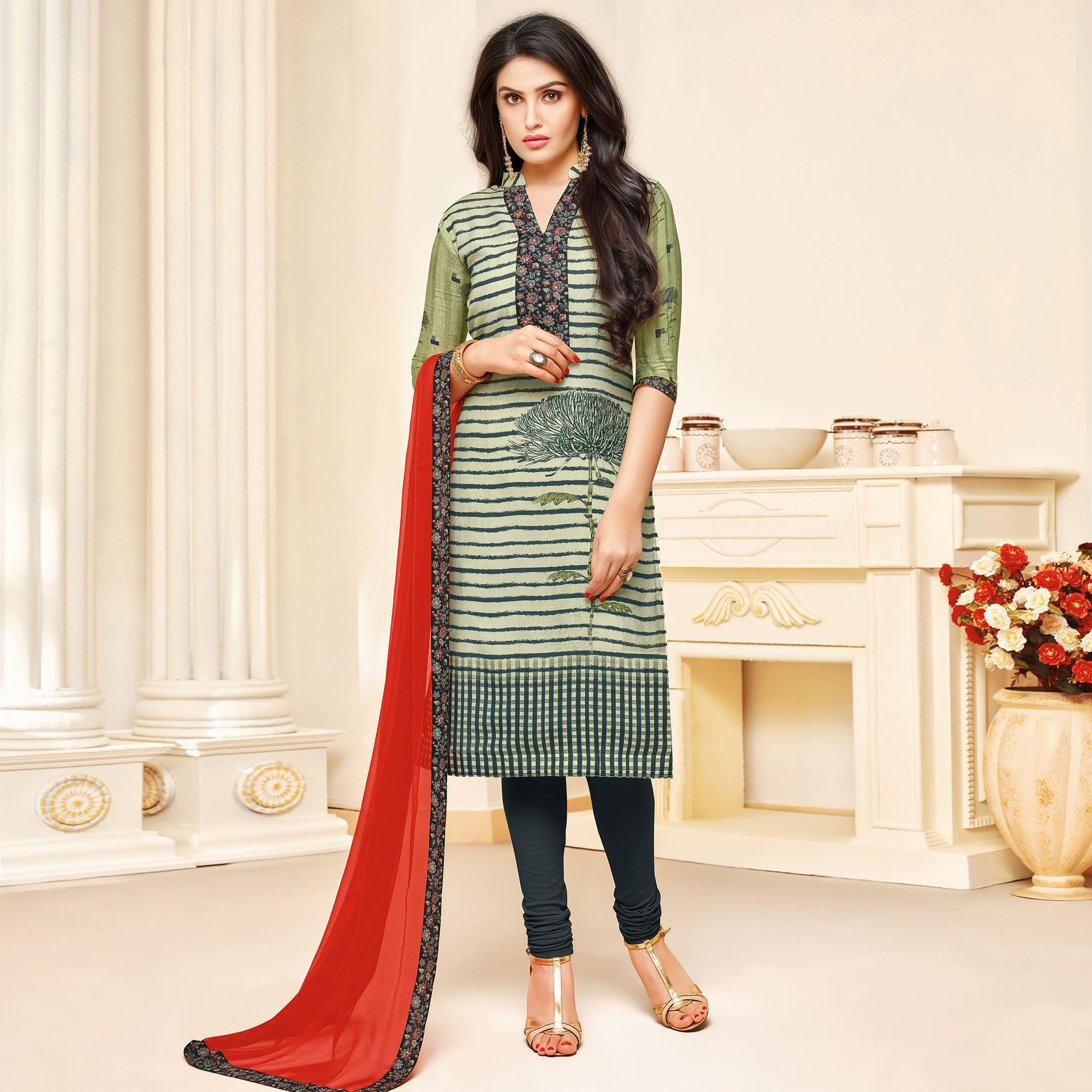 Gleaming Light Pastel Green Colored Partywear Digital Printed Muslin Suit - Peachmode