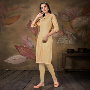 Gleaming Light Peach Colored Casual Embroidered Cotton Kurti - Peachmode