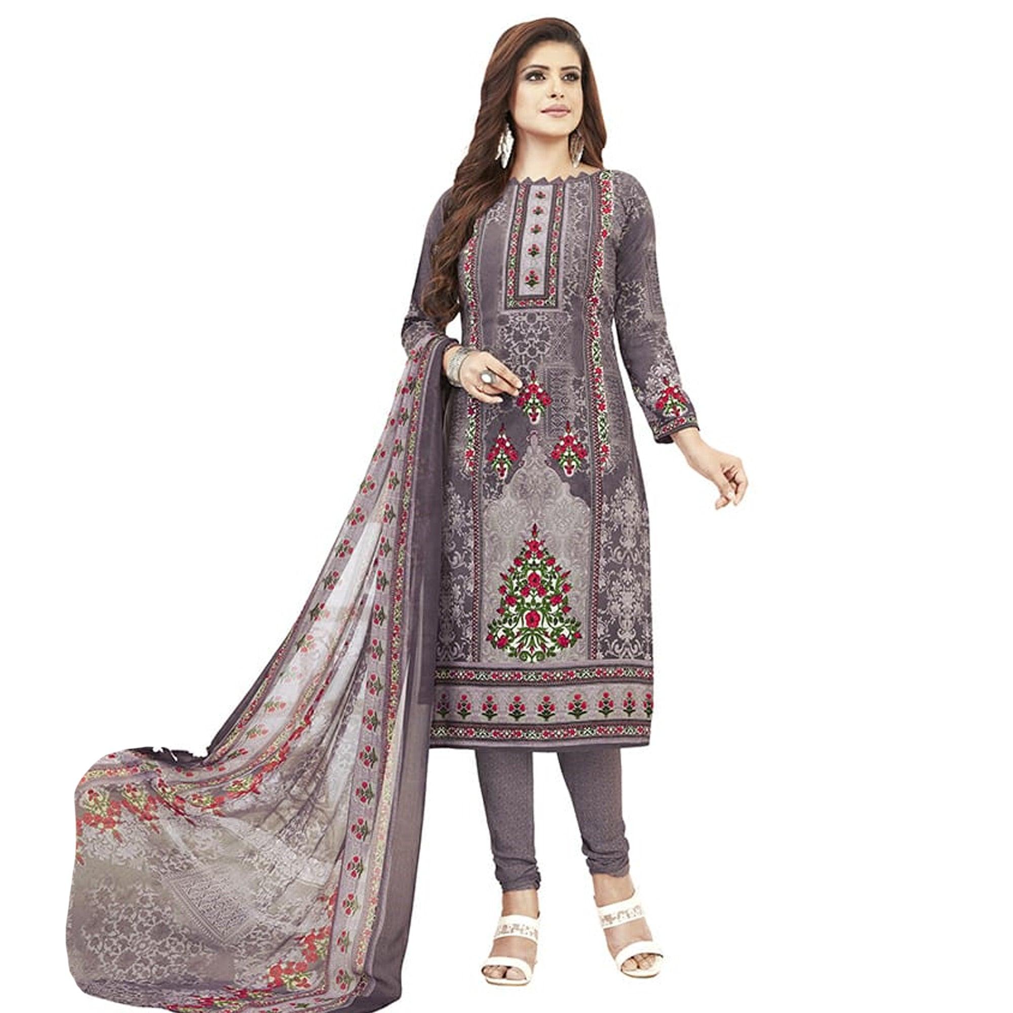 Gleaming Light Purple Colored Casual Printed Crepe Dress Material - Peachmode