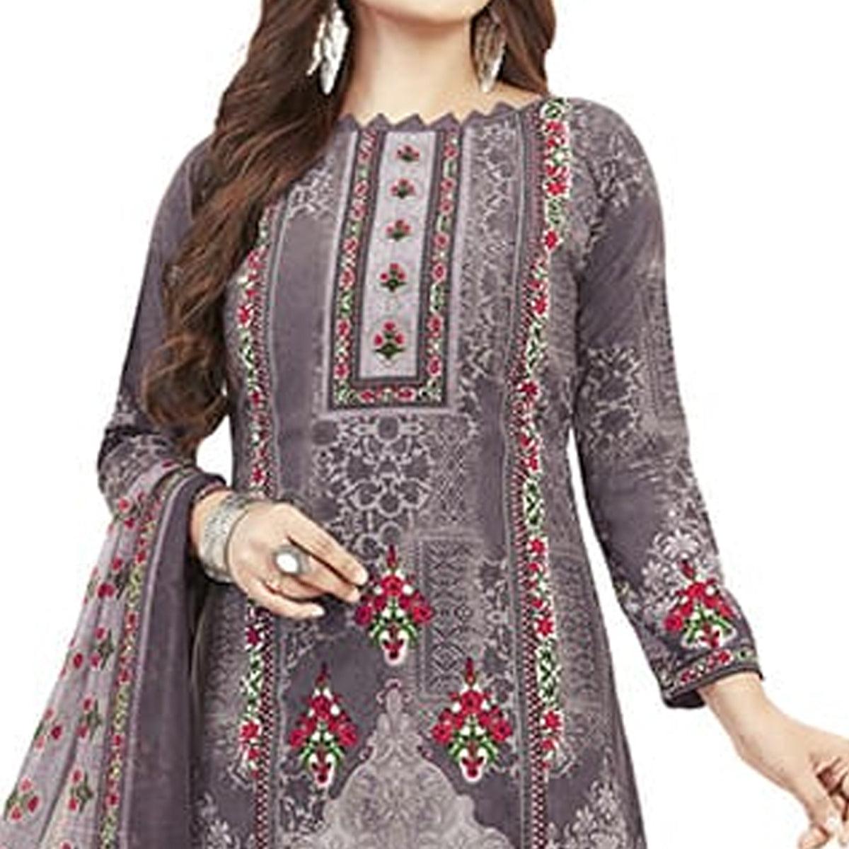 Gleaming Light Purple Colored Casual Printed Crepe Dress Material - Peachmode