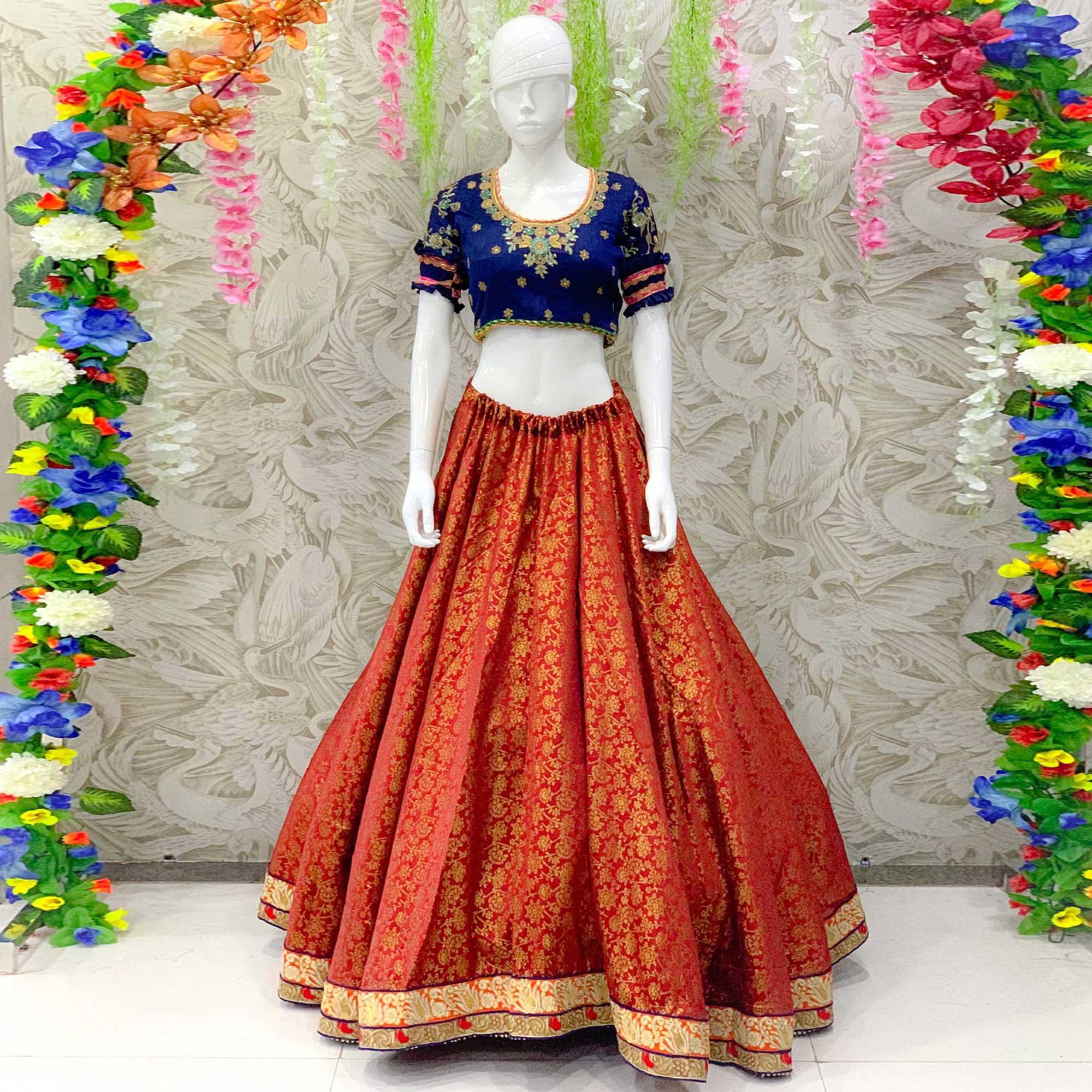 Gleaming Maroon Colored Designer Wedding Wear Woven Banarasi Silk Lehenga Choli - Peachmode