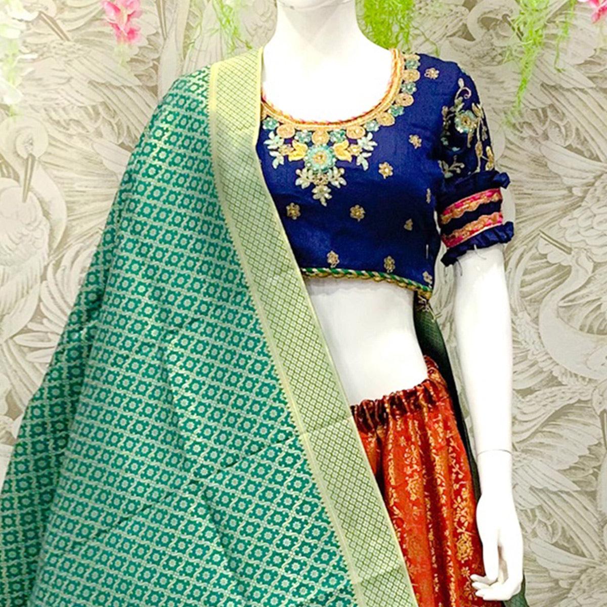 Gleaming Maroon Colored Designer Wedding Wear Woven Banarasi Silk Lehenga Choli - Peachmode