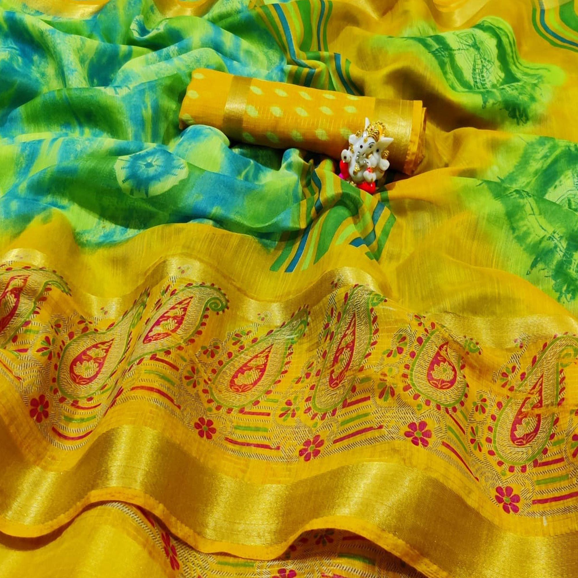 Gleaming Multi Colored Casual Wear Printed Cotton Saree - Peachmode