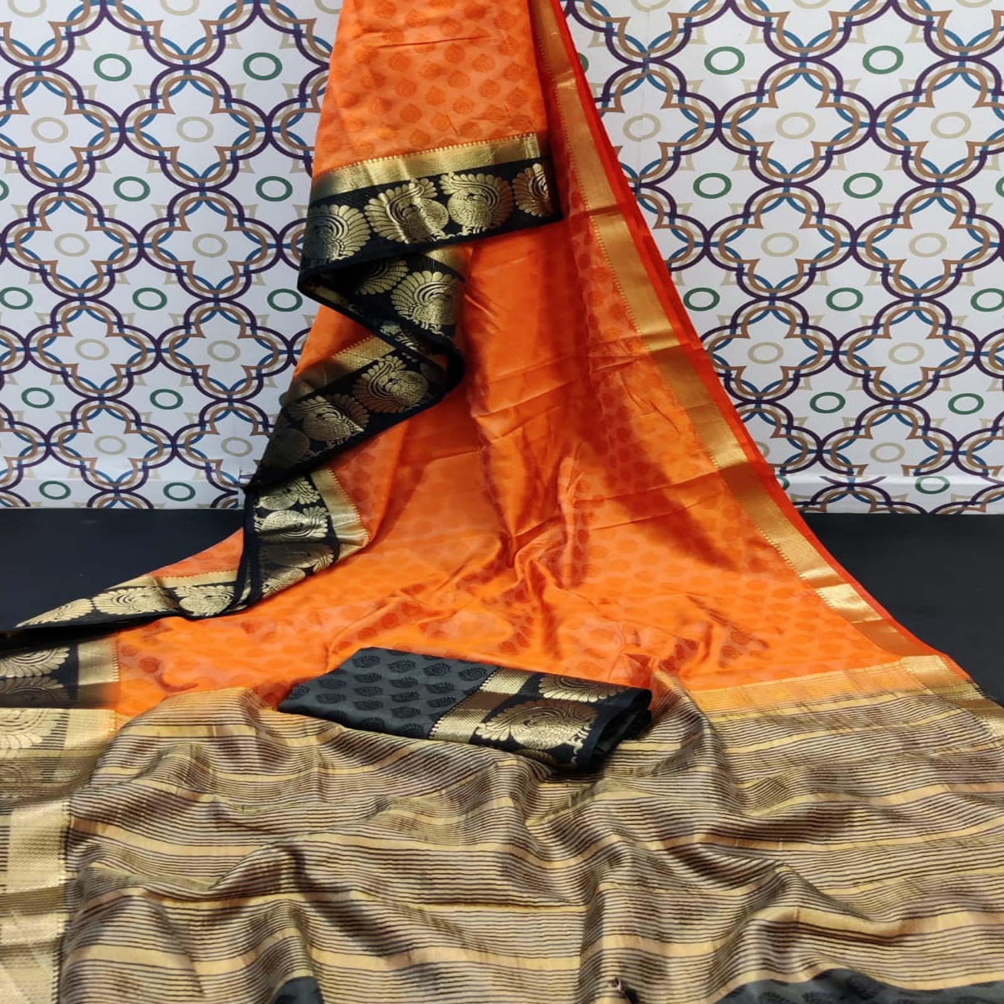 Gleaming Peach Coloured Festive Wear Woven Art Silk Saree - Peachmode