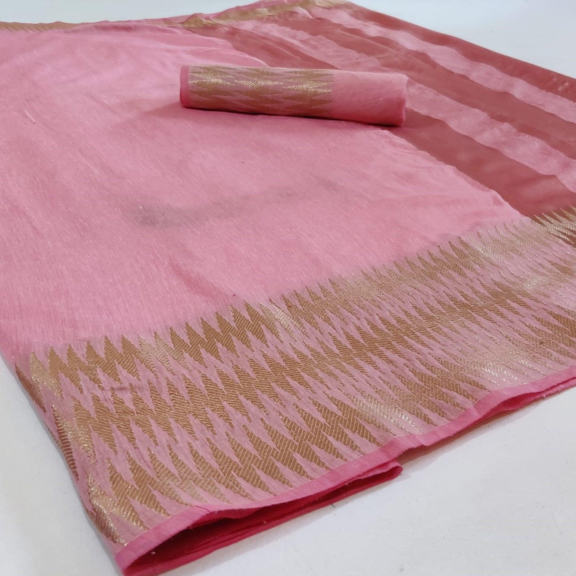 Gleaming Pink Colored Festive Wear Woven Silk Saree - Peachmode