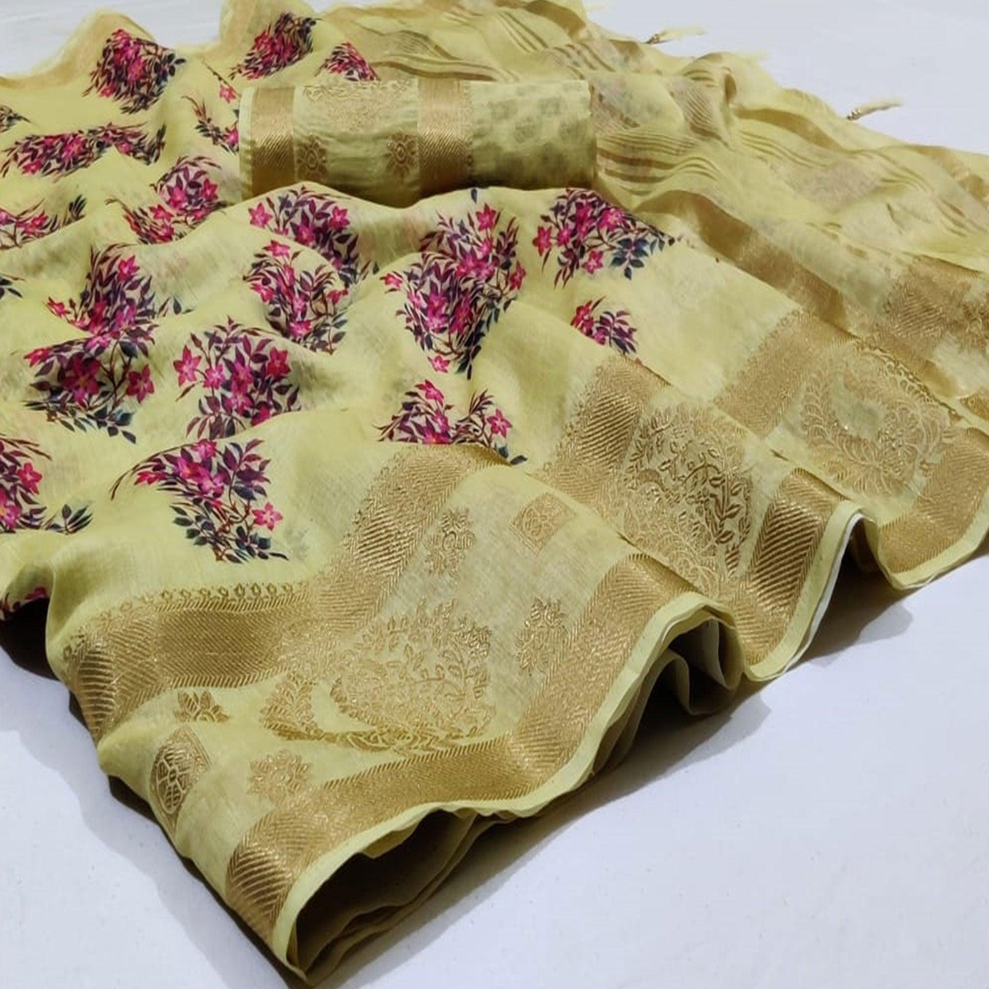 Glorious Beige Colored Festive Wear Woven Banarasi Silk Saree - Peachmode