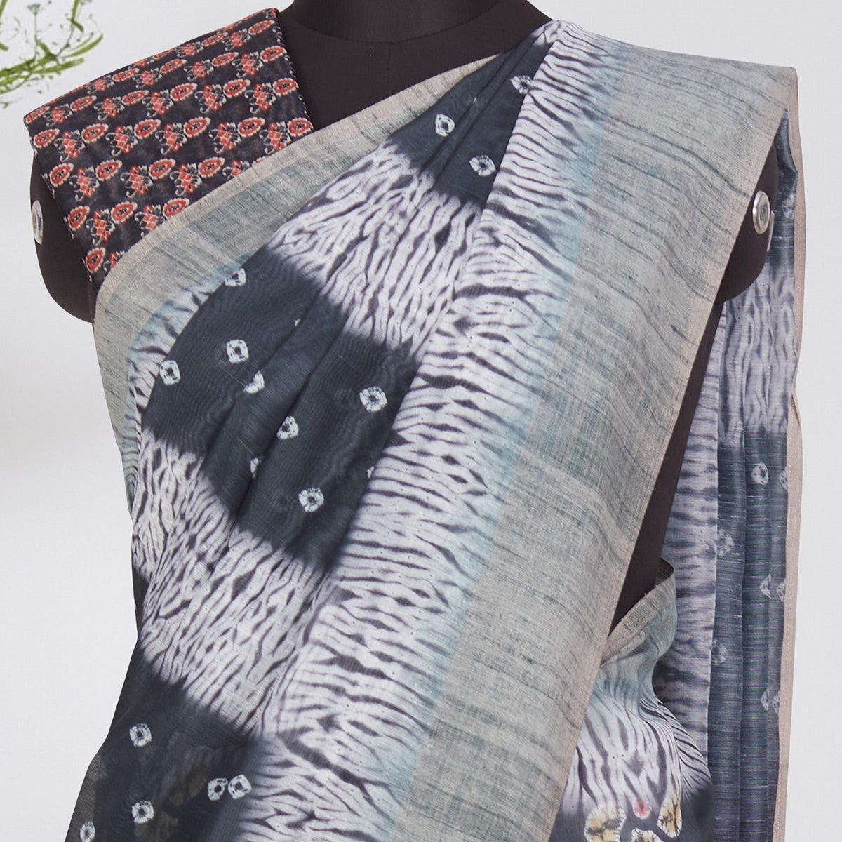 Glorious Black Coloured Casual Wear Printed Linen Saree - Peachmode