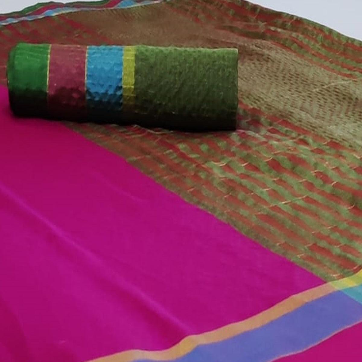 Glorious Dark Pink Colored Festive Wear Woven Cotton Saree - Peachmode