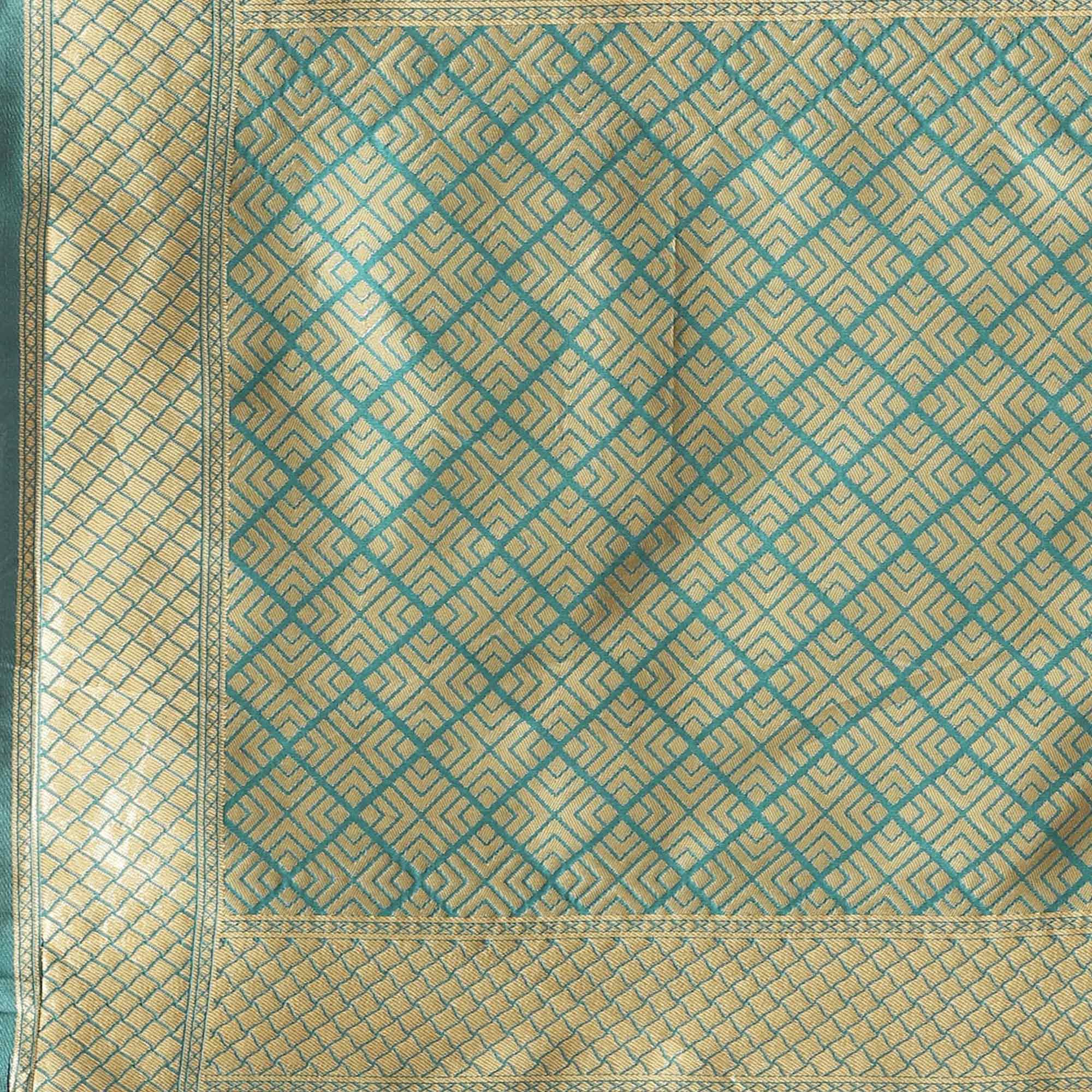 Glorious Gold-Green Colored Festive Wear Woven Silk Blend Saree - Peachmode