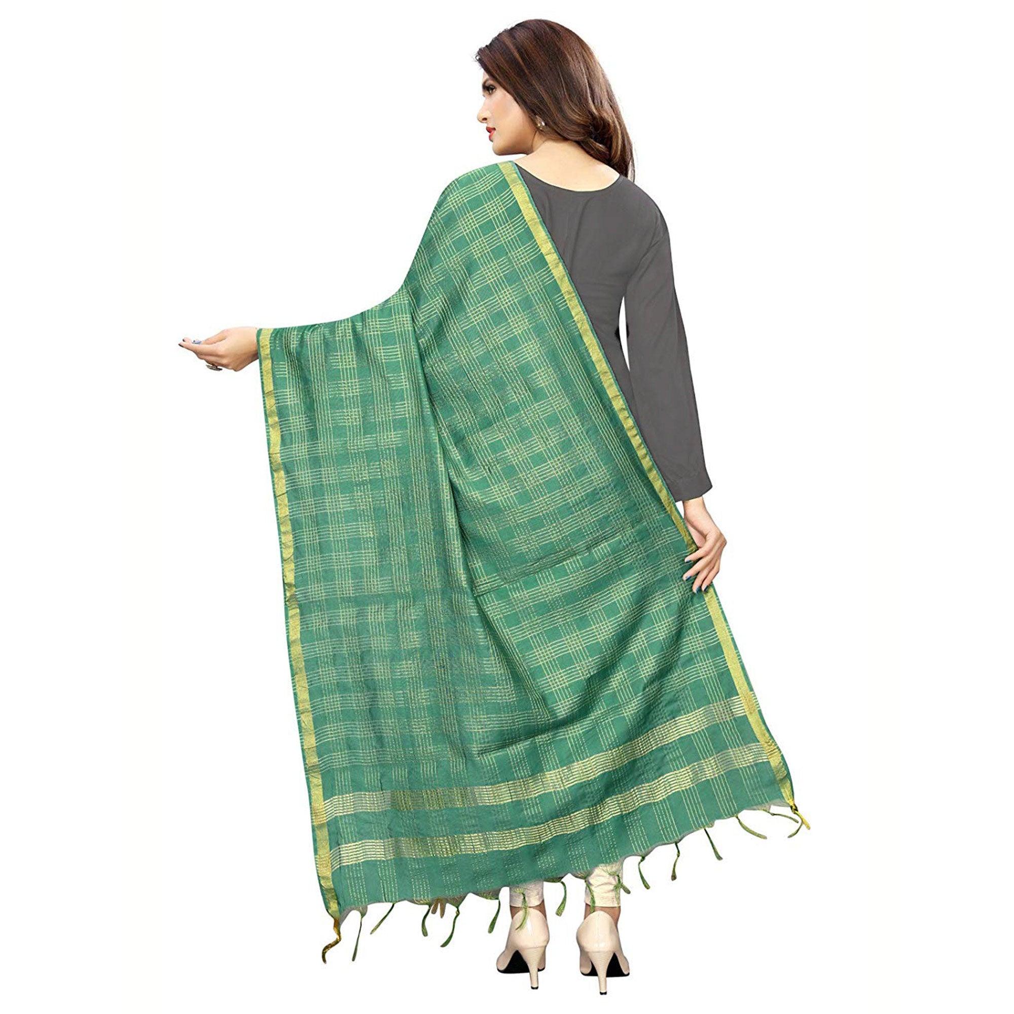 Glorious Green Colored Festive Wear Cotton Silk Dupatta - Peachmode