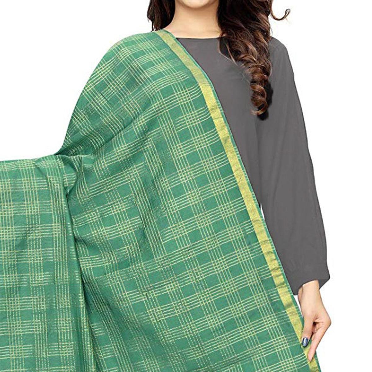 Glorious Green Colored Festive Wear Cotton Silk Dupatta - Peachmode