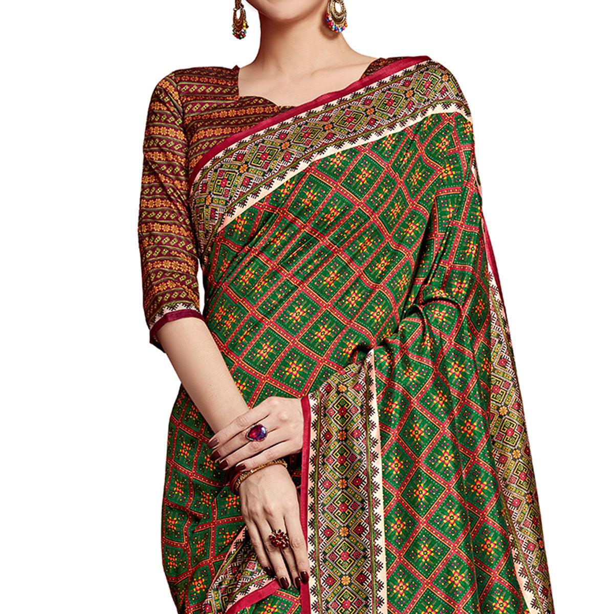 Glorious Green Colored Festive Wear Printed Silk Saree - Peachmode