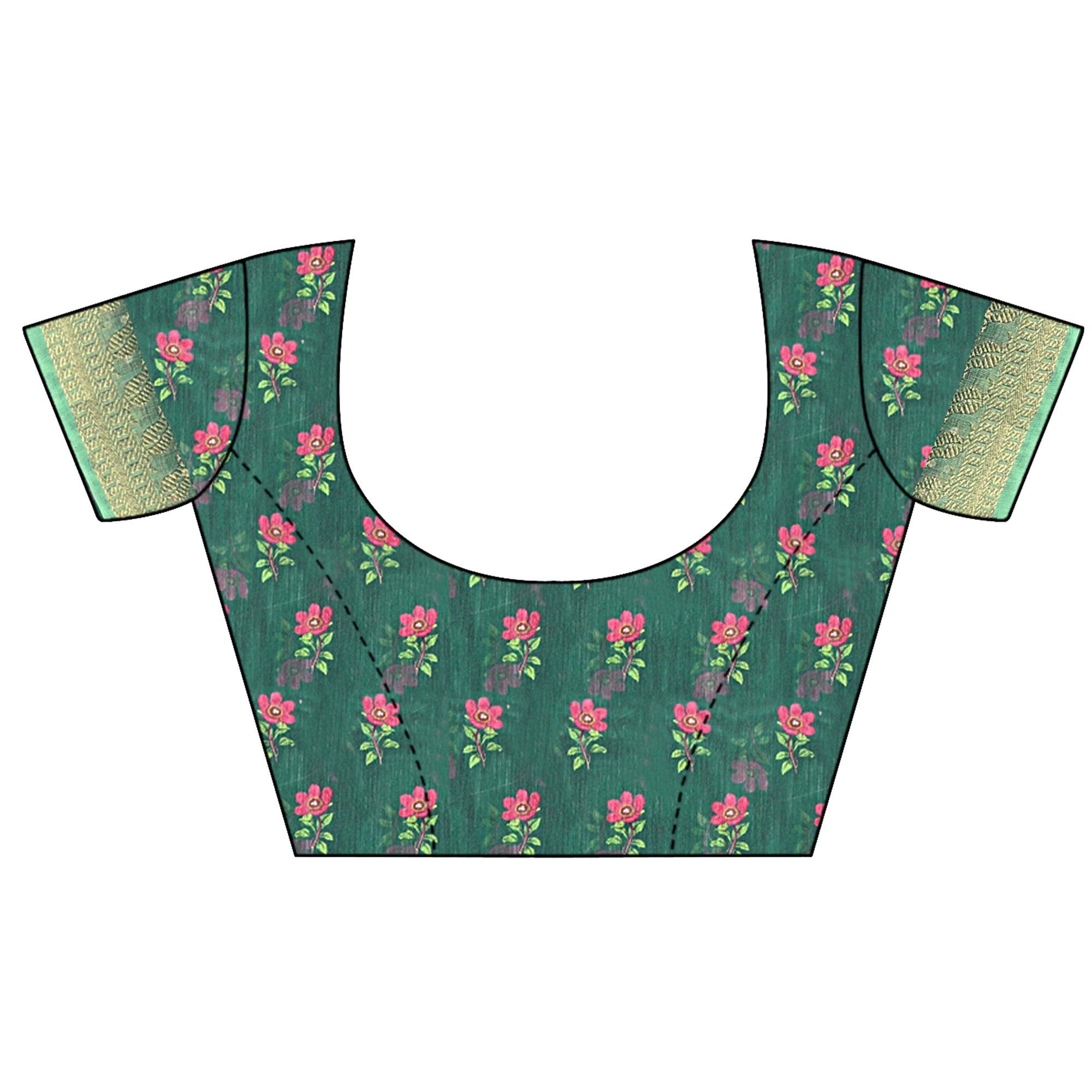 Glorious Green Colored Festive Wear Woven Banarasi Silk Saree - Peachmode