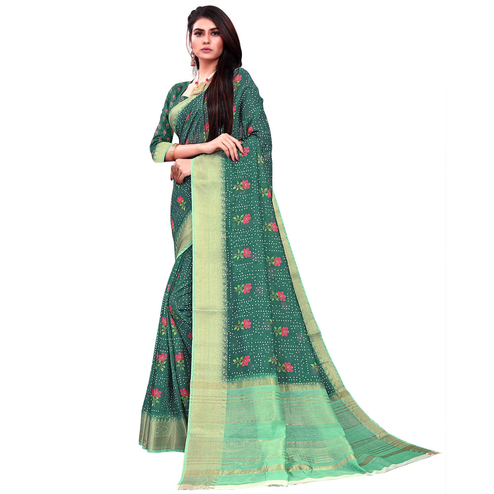 Glorious Green Colored Festive Wear Woven Banarasi Silk Saree - Peachmode