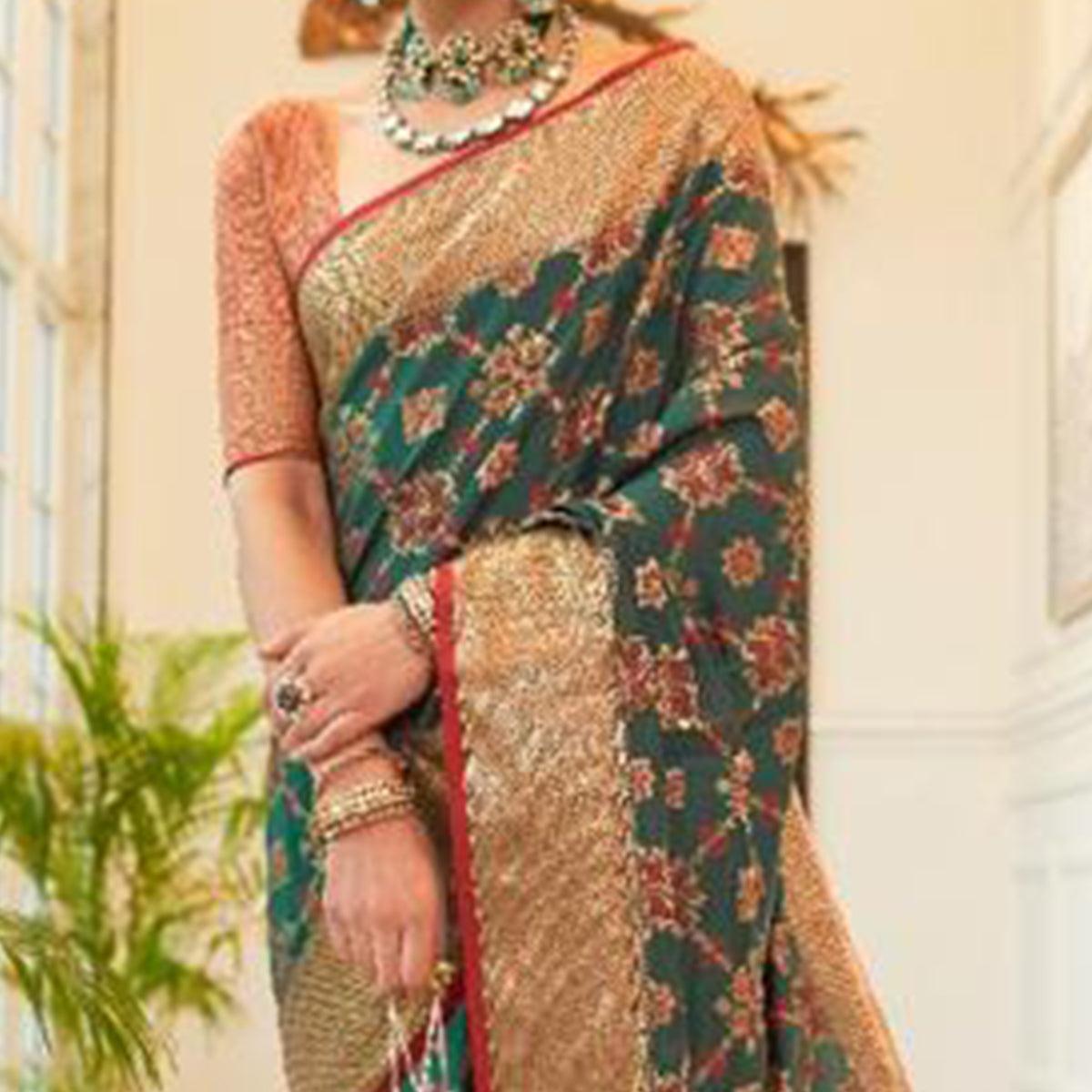 Glorious Green Coloured Festive Wear Indian Patola Woven Silk Saree - Peachmode