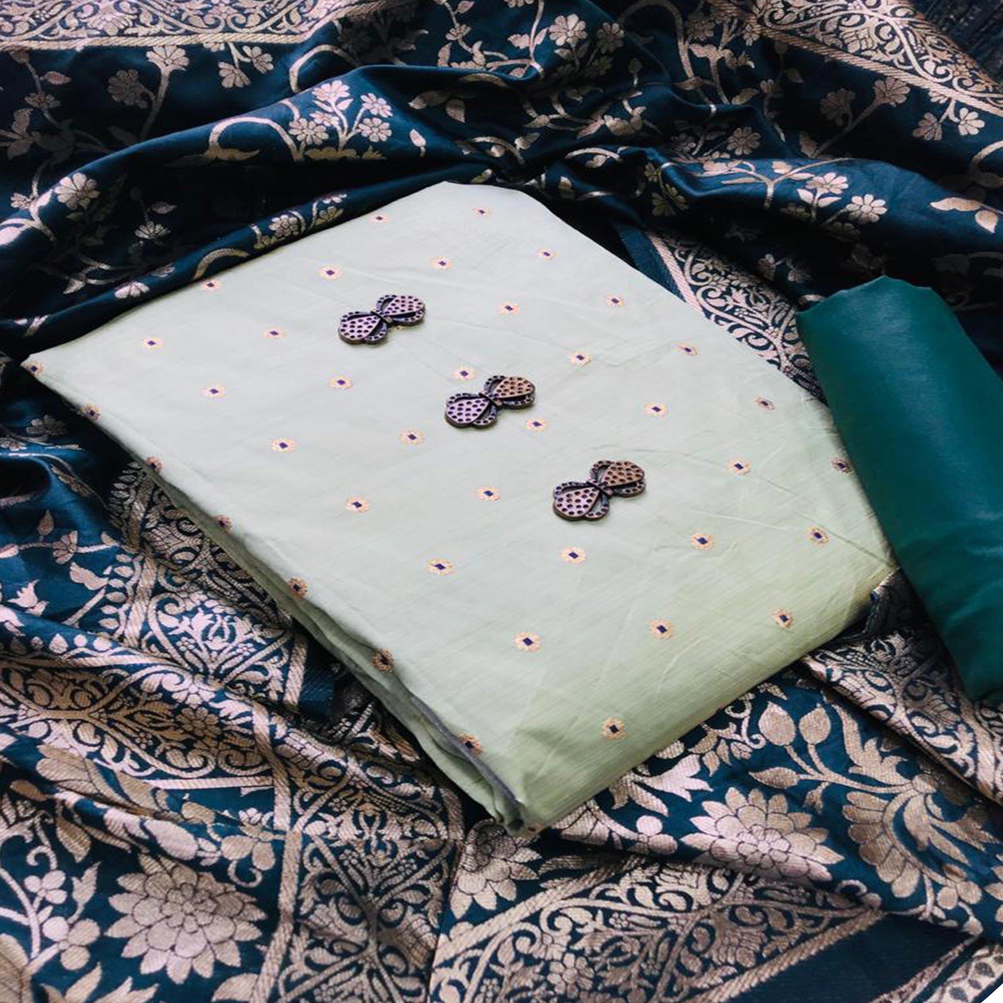 Glorious Light Green Colored Casual Wear Woven Jacquard Dress Material - Peachmode