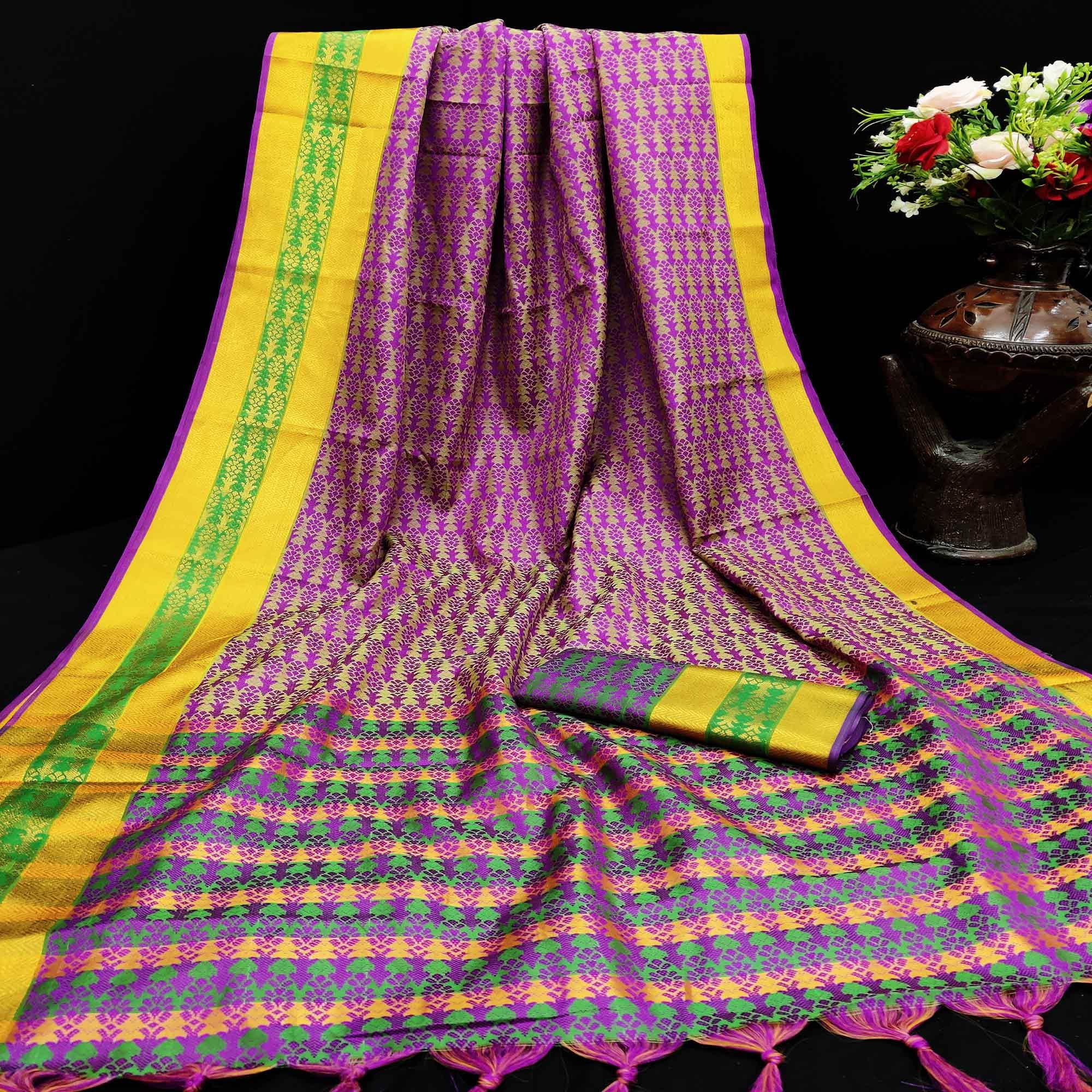 Glorious Magenta Colored Festive Wear Woven Jacqaurd Silk Saree - Peachmode