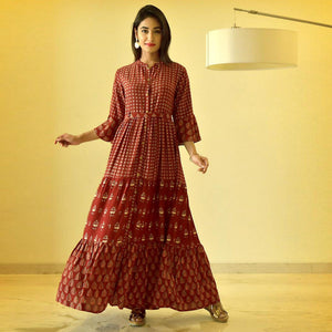 Glorious Maroon Colored Casual Wear Cotton Long Kurti - Peachmode