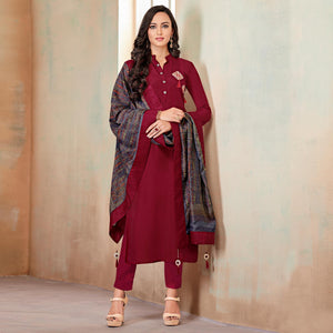 Glorious Maroon Colored Partywear Cotton Suit - Peachmode