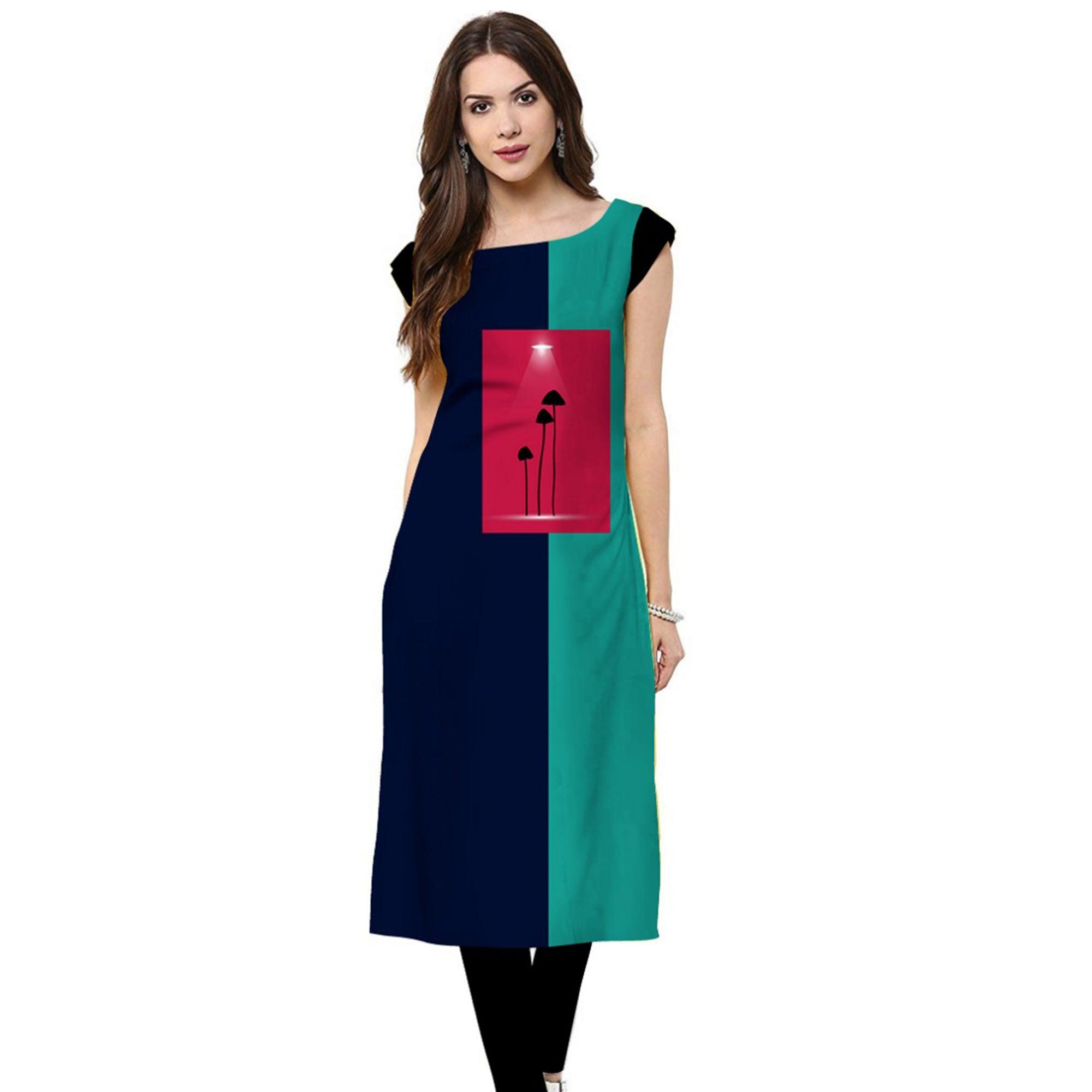 Glorious Navy Blue Colored Casual Printed Crepe Kurti - Peachmode