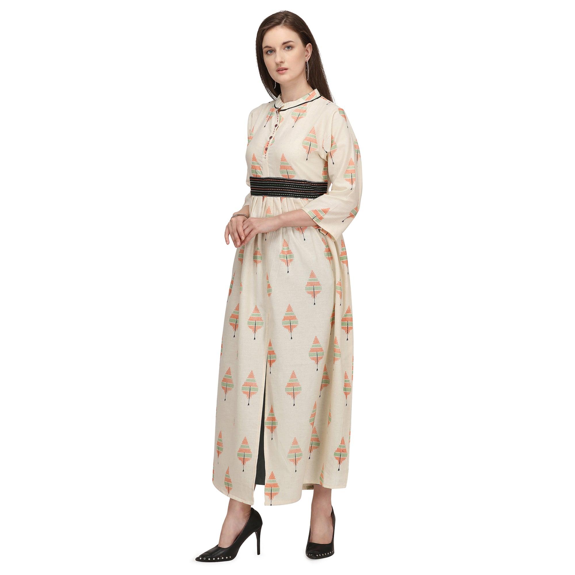 Glorious Offwhite - Peach Colored Casual Wear Cotton Long Kurti - Peachmode