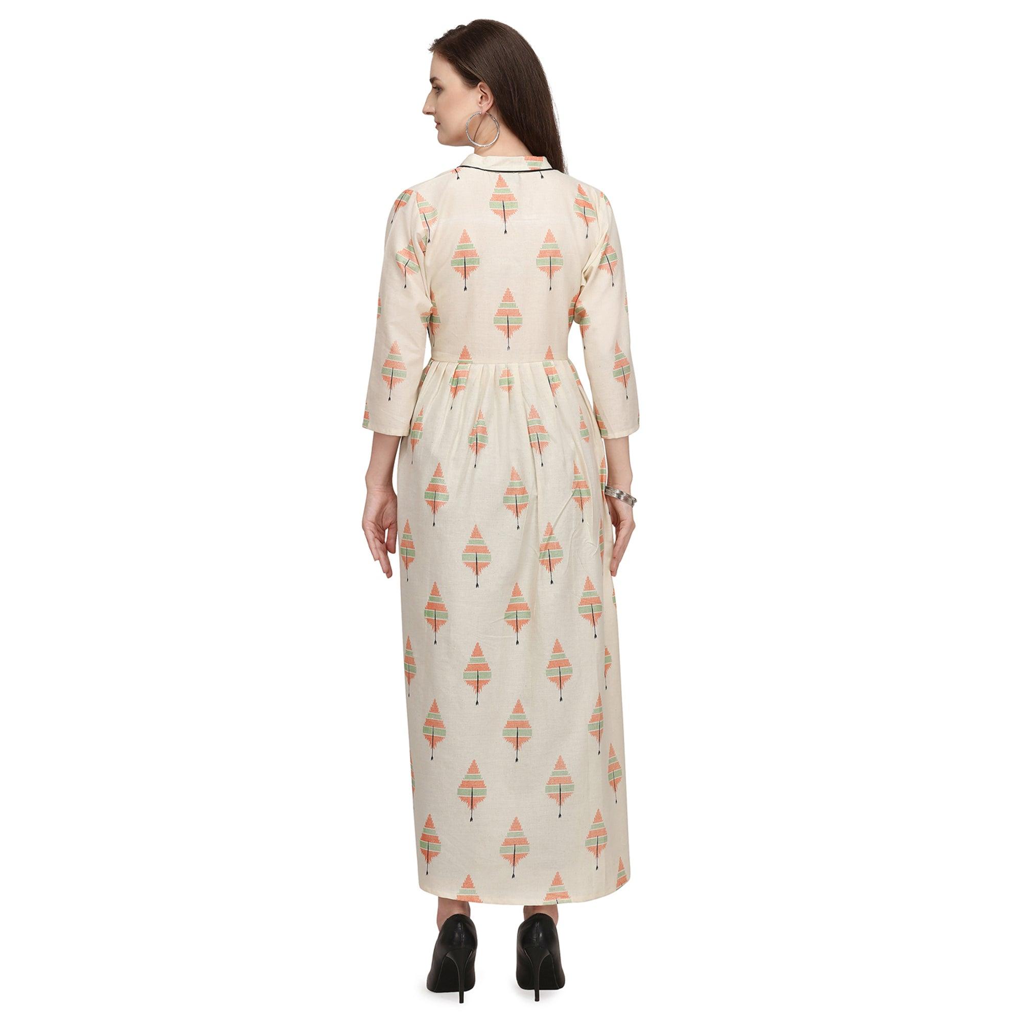 Glorious Offwhite - Peach Colored Casual Wear Cotton Long Kurti - Peachmode